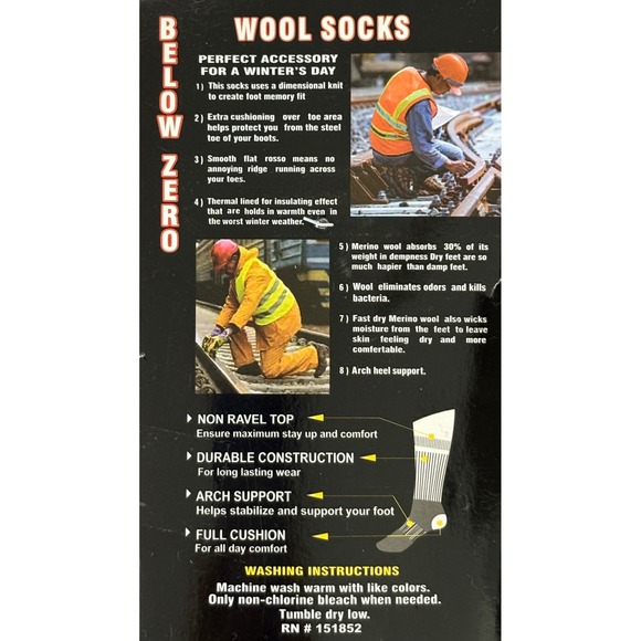 Winter Thermal Merino Wool Diabetic Socks 10-13 NEW 2pk Black Gray 5* C-25* F - Picture 8 of 9